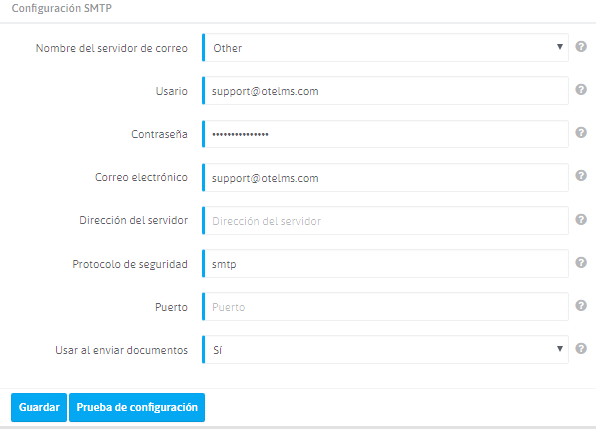 Configuración de SMTP